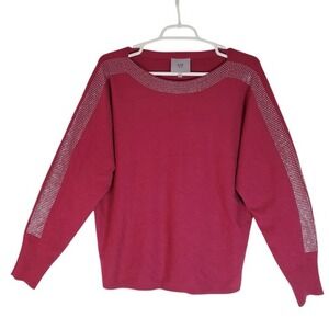Liv‎ Milano Silver Rhinestones Boat Neck Dolman Long Sleeve Sweater Red Large